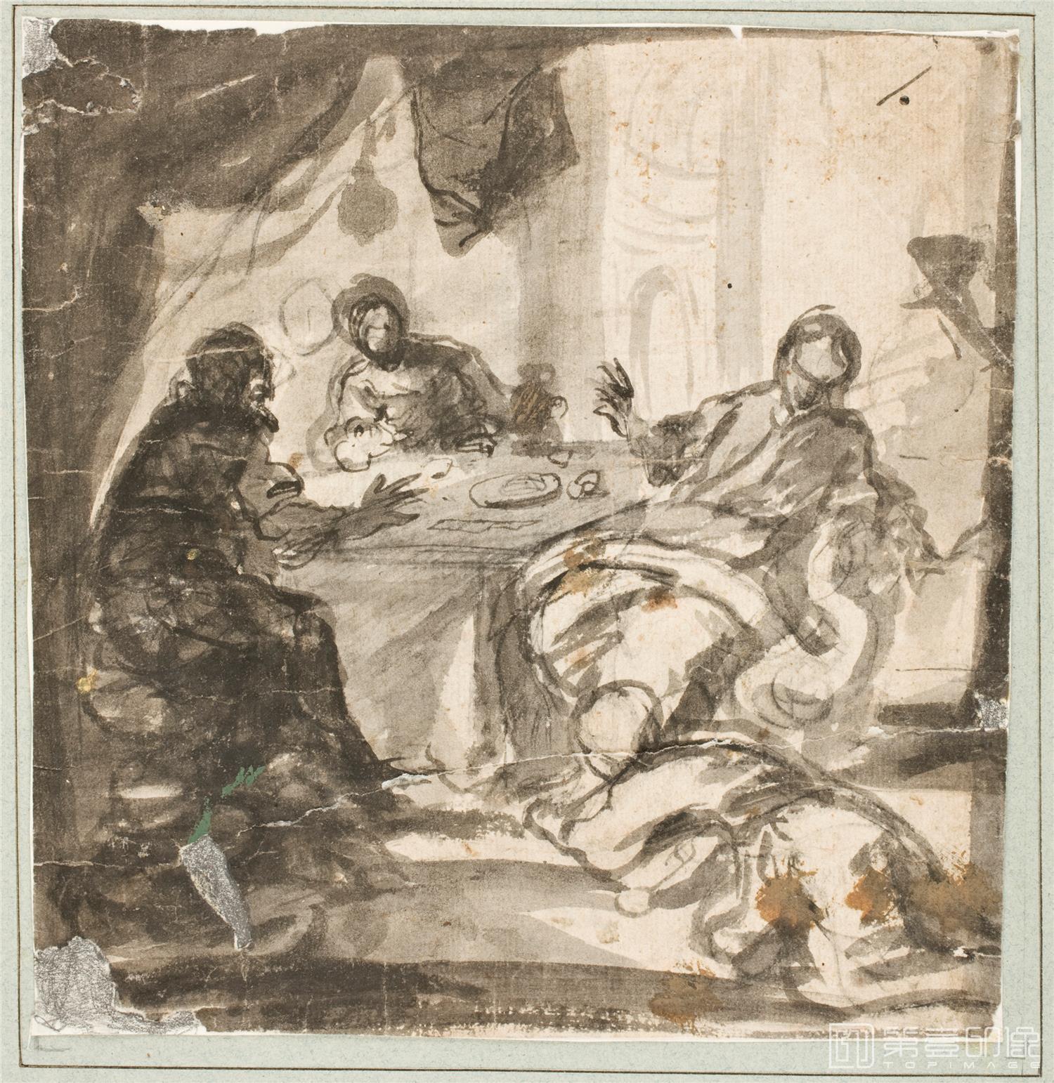 素描-西班牙普拉多美术馆素描藏画-Cerezo, Mateo-La Magdalena a los pies de Cristo-0849
